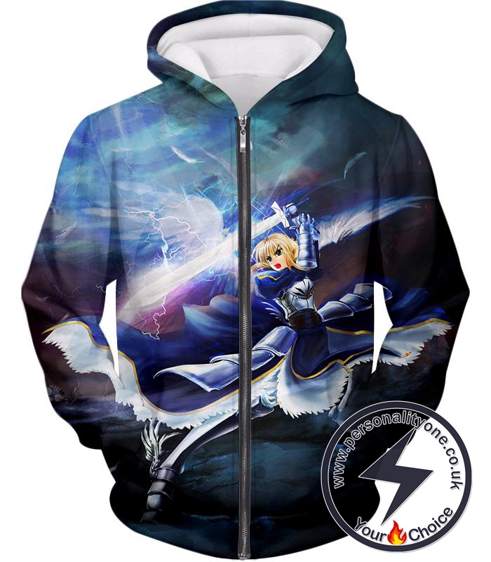 Fate Stay Night King Arthur Noble Phantasm Action Zip Up Hoodie